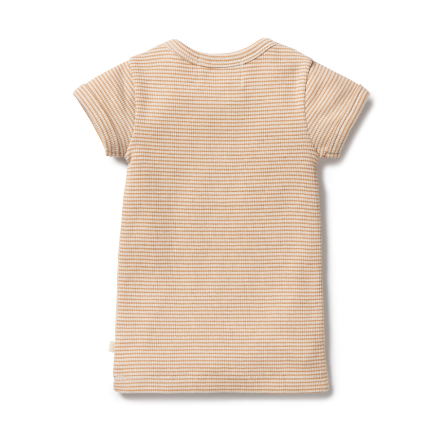 Organic Stripe Rib Henley Tee - Toffee