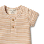 Organic Stripe Rib Henley Tee - Toffee