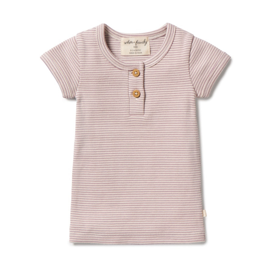 Wilson & Frenchy Organic Stripe Rib Henley Tee - Plum