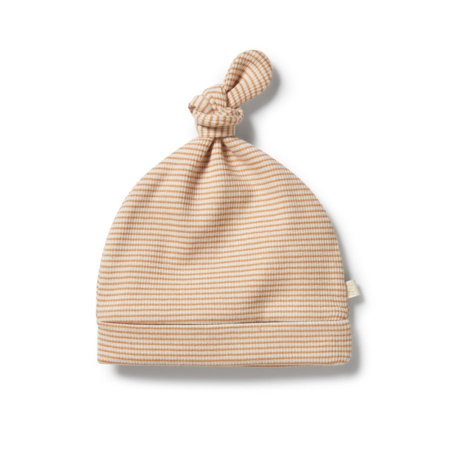 Organic Stripe Rib Knot Hat - Toffee