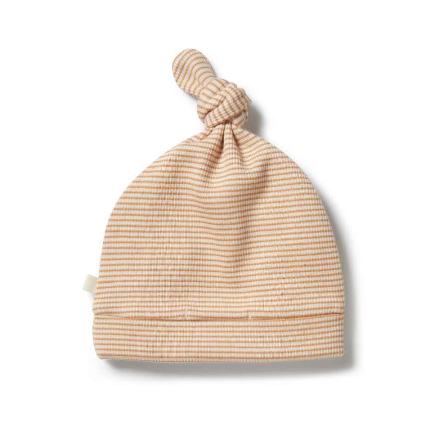 Organic Stripe Rib Knot Hat - Toffee