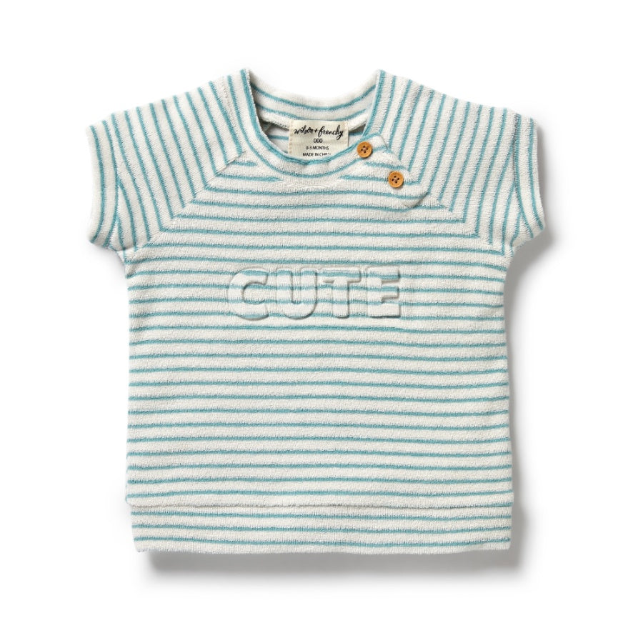 Organic Terry Short Sleeve Sweat - Mineral Blue Stripe