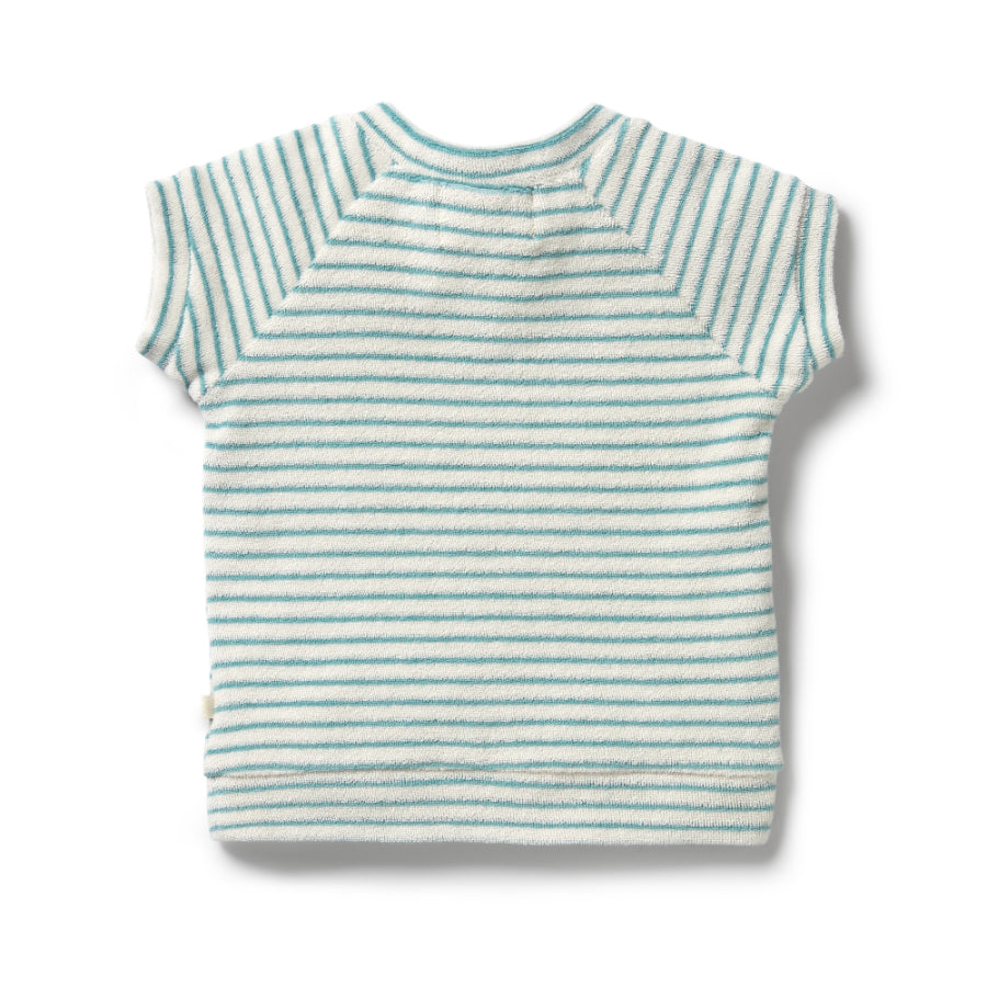Organic Terry Short Sleeve Sweat - Mineral Blue Stripe