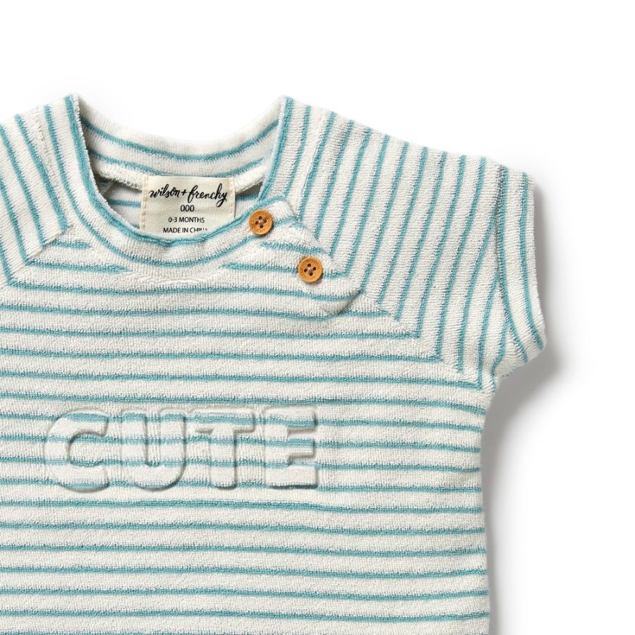 Organic Terry Short Sleeve Sweat - Mineral Blue Stripe