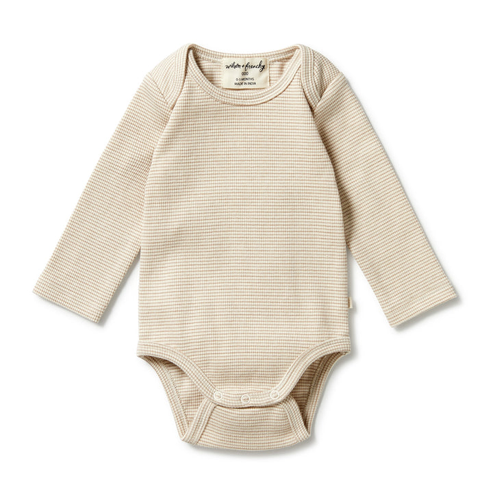 Wilson and Frenchy Organic Stripe Rib Envelope Bodysuit - Nougat