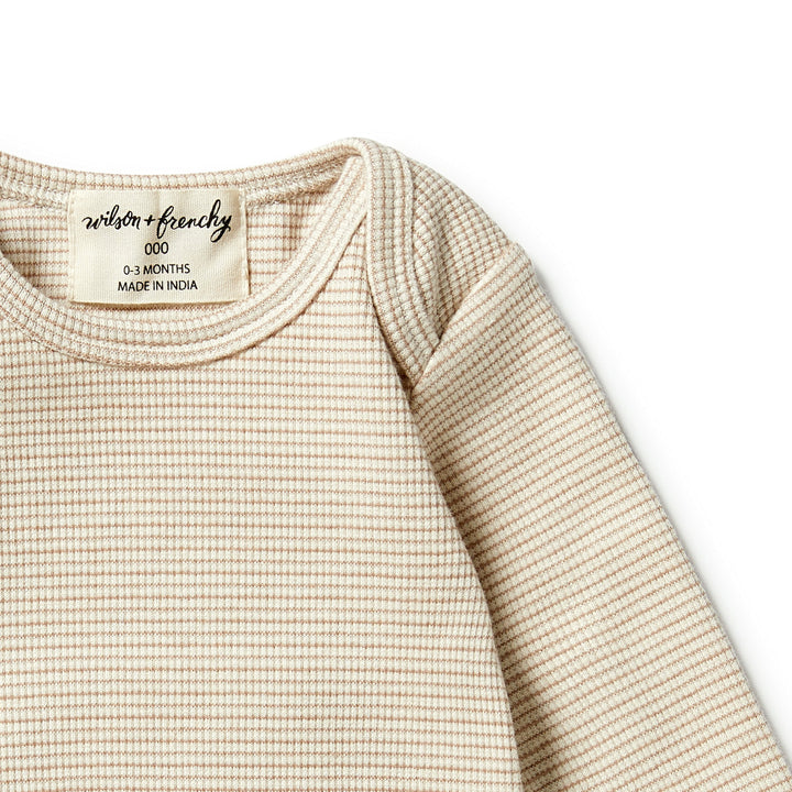 Wilson and Frenchy Organic Stripe Rib Envelope Bodysuit - Nougat