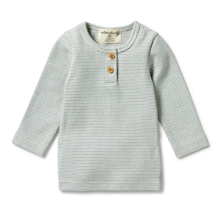 Wilson and Frenchy Organic Stripe Rib Henley Top - Bluestone