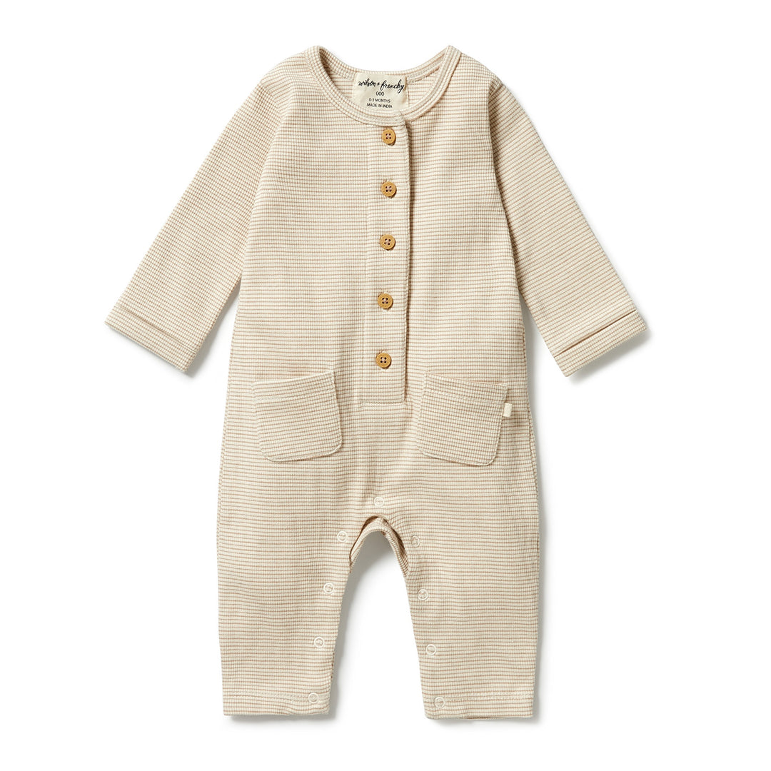 Wilson and Frenchy Organic Stripe Rib Slouch Growsuit - Nougat