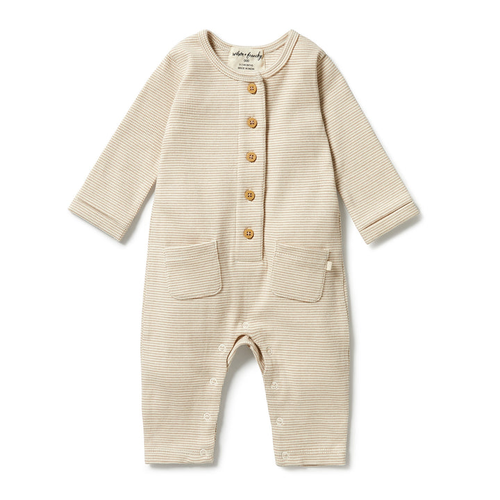 Wilson and Frenchy Organic Stripe Rib Slouch Growsuit - Nougat