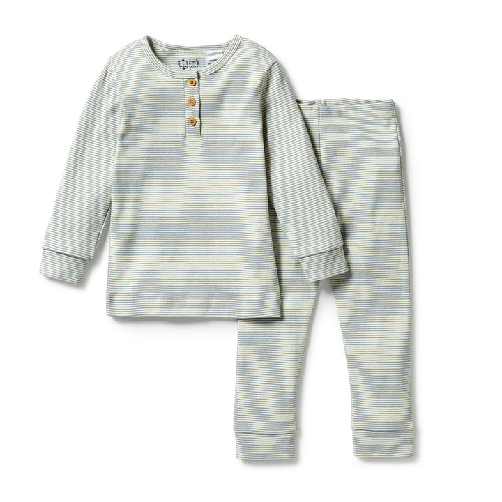 Wilson and Frenchy Organic Stripe Rib Henley Pyjamas - Bluestone
