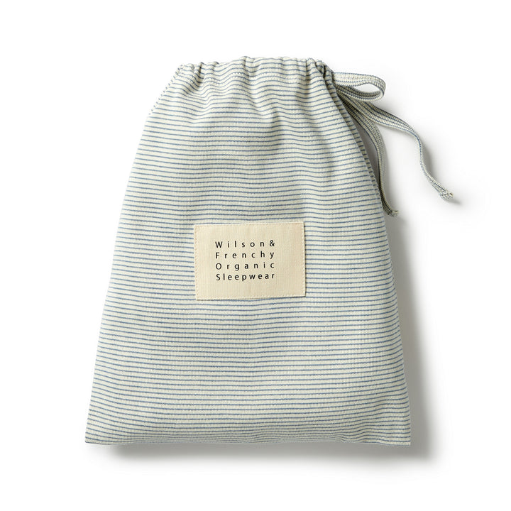 Wilson and Frenchy Organic Stripe Rib Henley Pyjamas - Bluestone