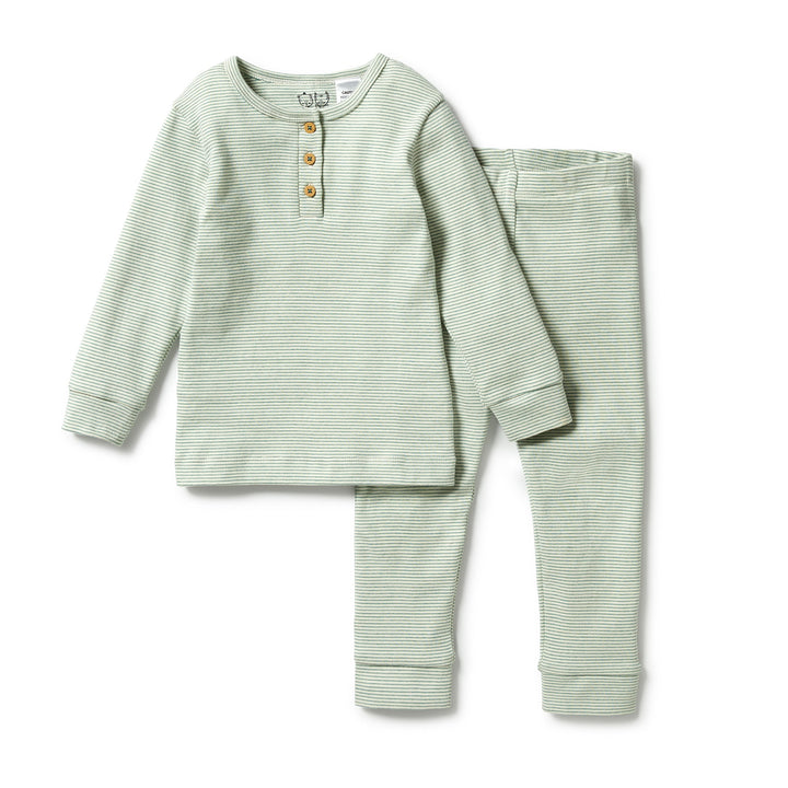 Wilson and Frenchy Organic Stripe Rib Henley Pyjamas - Deep Sea