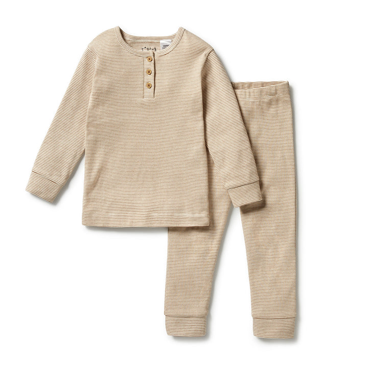 Wilson and Frenchy Organic Stripe Rib Henley Pyjamas - Spice