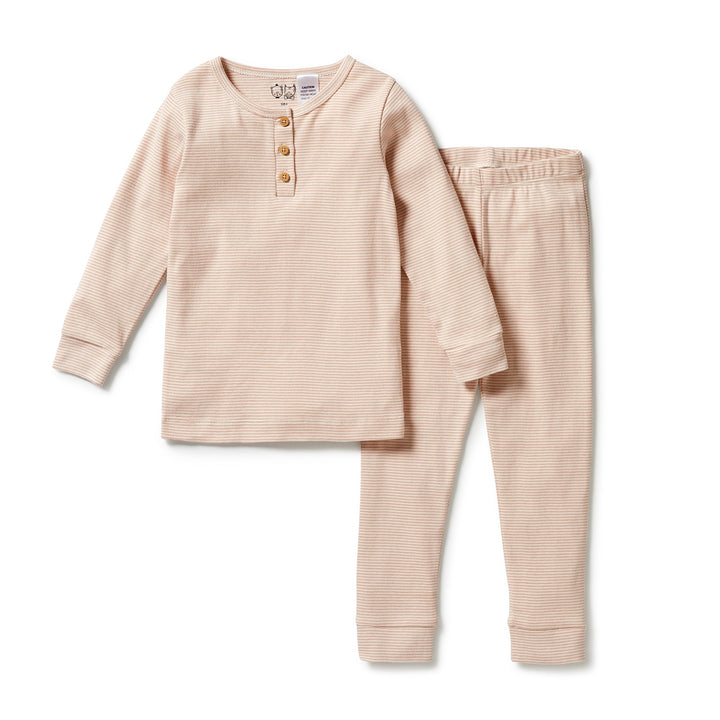Wilson and Frenchy Organic Stripe Rib Henley Pyjamas - Rose