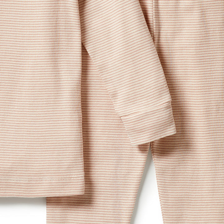 Wilson and Frenchy Organic Stripe Rib Henley Pyjamas - Rose