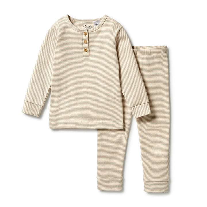 Wilson and Frenchy Organic Stripe Rib Henley Pyjamas - Nougat