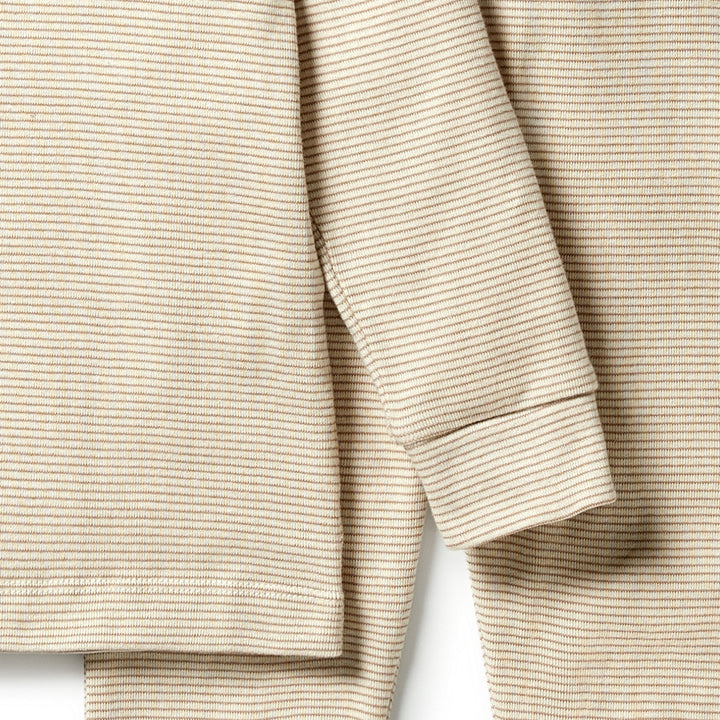 Wilson and Frenchy Organic Stripe Rib Henley Pyjamas - Nougat