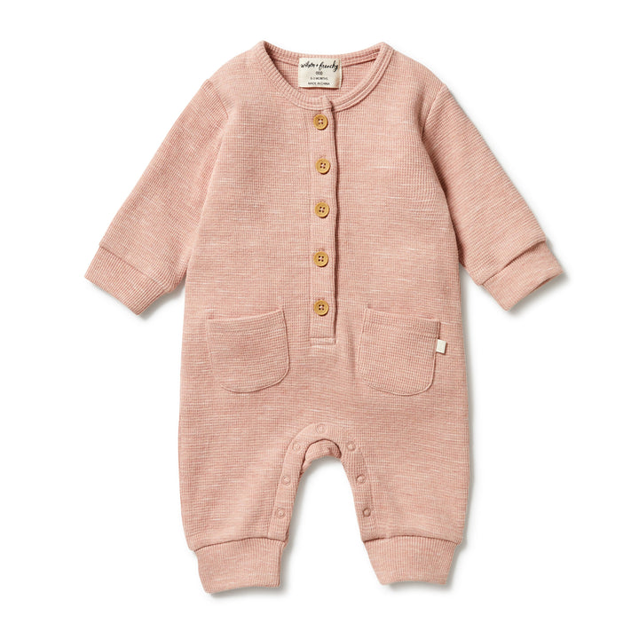 Wilson and Frenchy Organic Waffle Pocket Growsuit - Peach