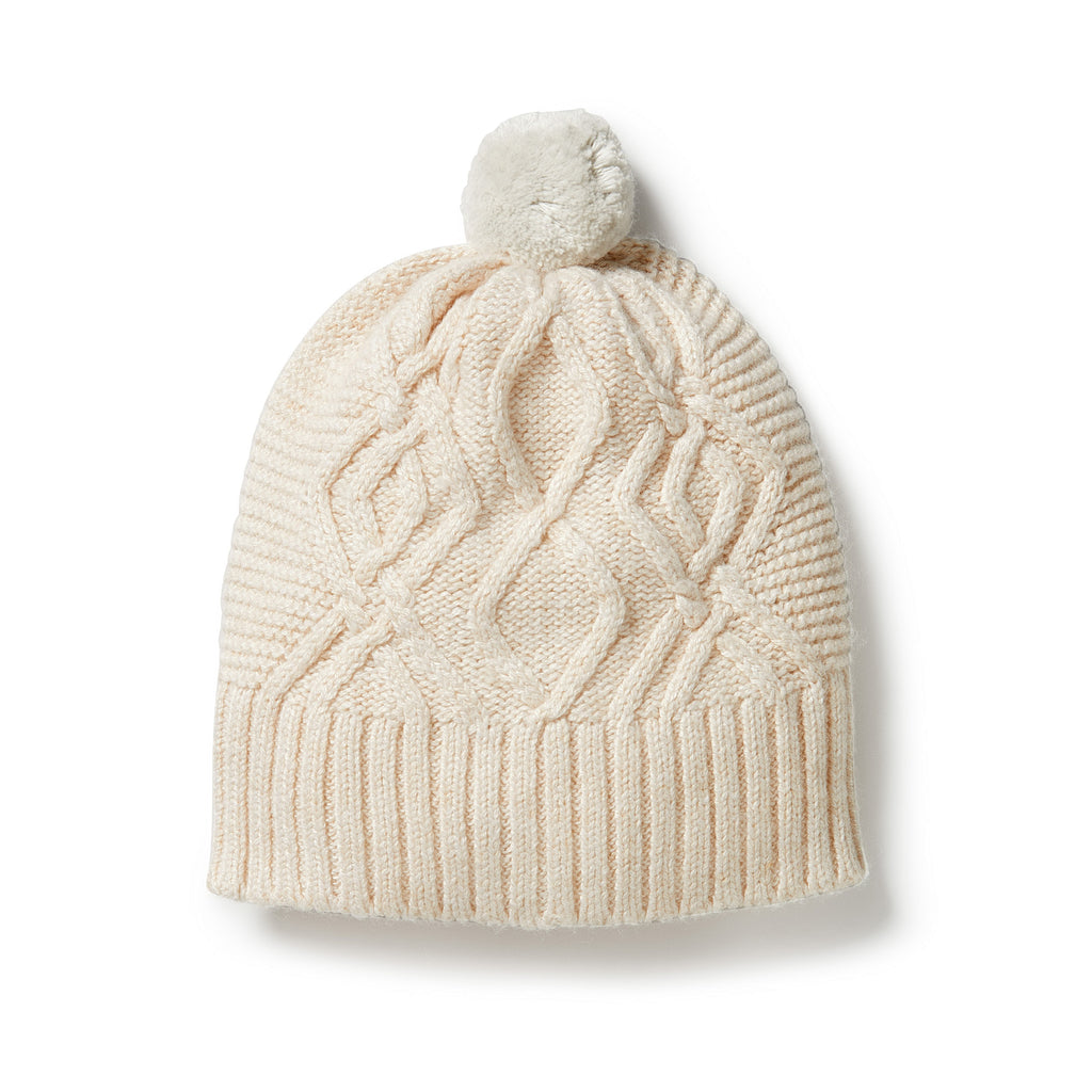 Knitted Cable Hat - Sand Melange
