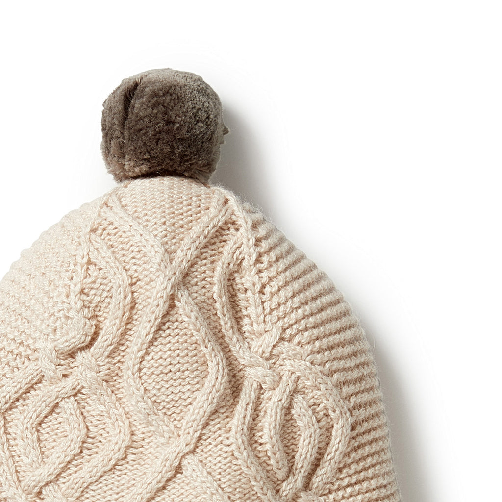 Knitted Cable Bonnet - Oatmeal Melange