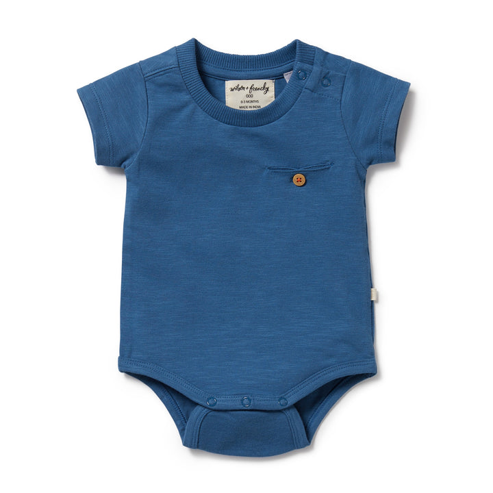 Wilson and Frenchy Dark Blue Organic Pocket Bodysuit