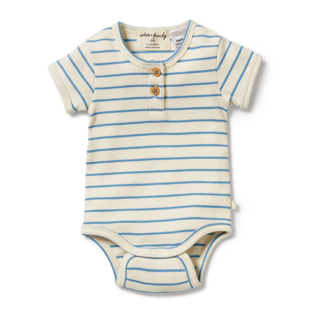 Wilson and Frenchy Petit Blue Organic Henley Bodysuit