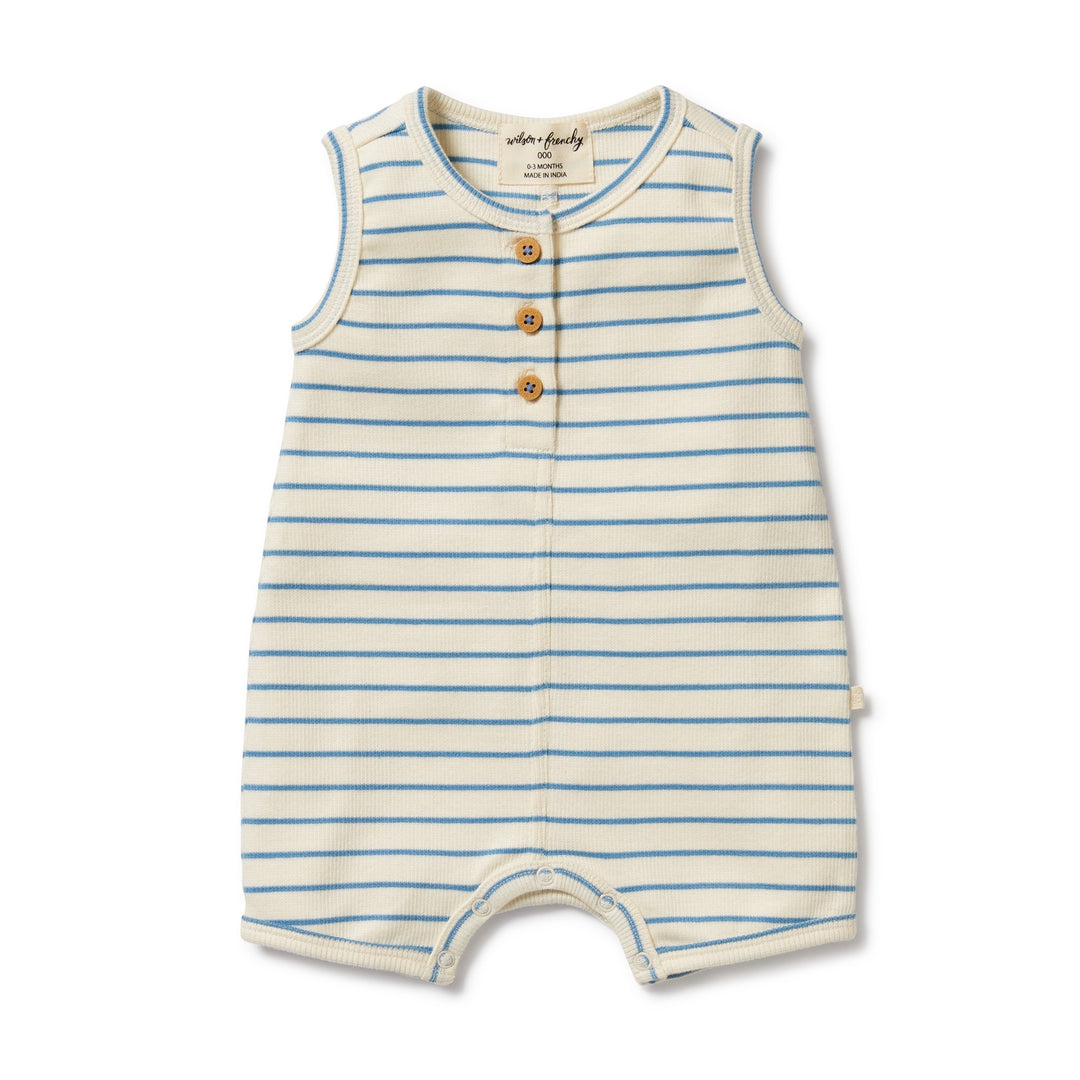 Wilson and Frenchy Petit Blue Organic Henley Growsuit