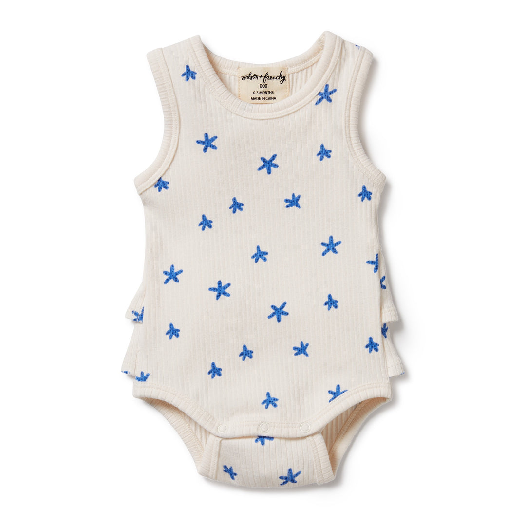 Wilson and Frenchy Little Starfish Organic Rib Ruffle Bodysuit