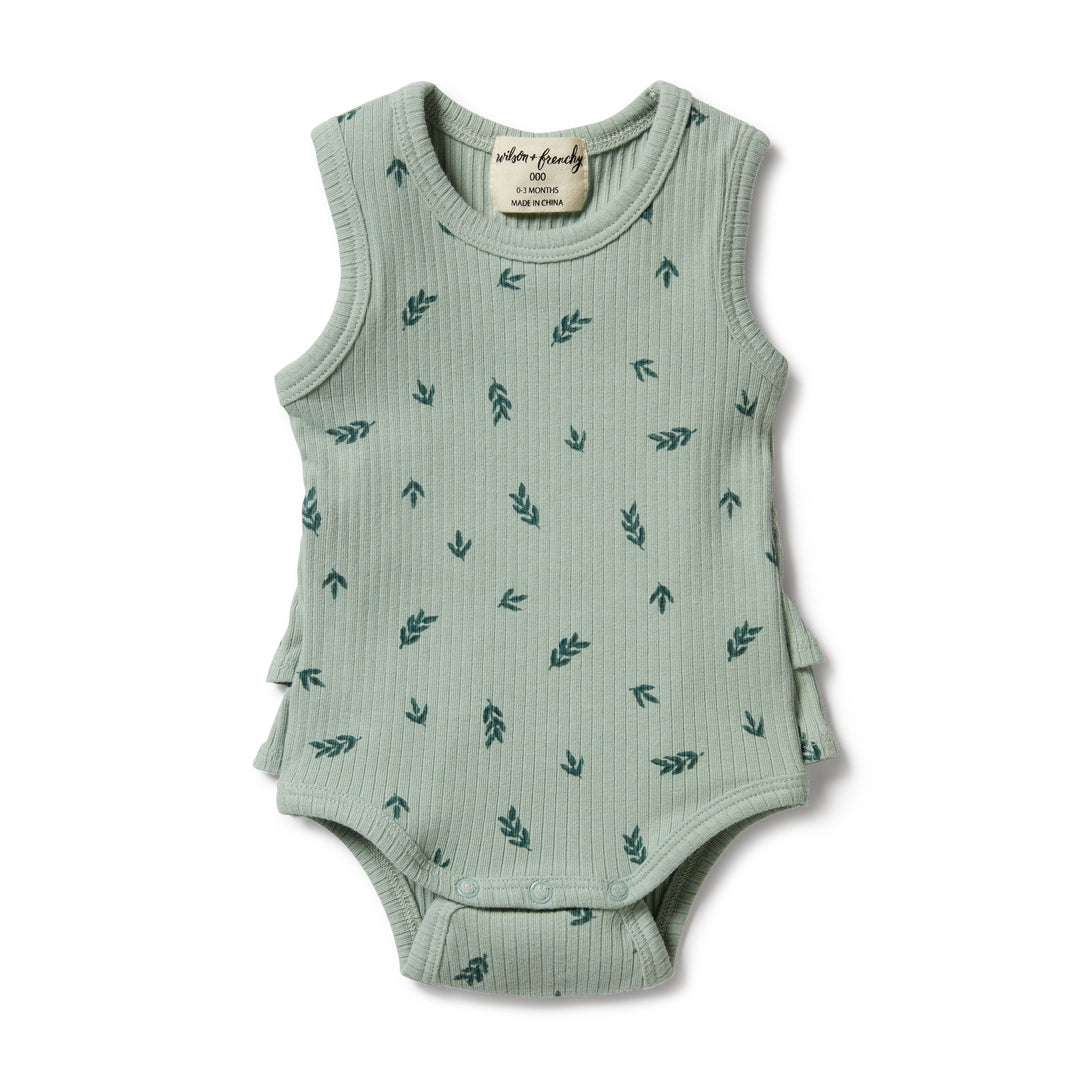 Wilson and Frenchy Falling Leaf Organic Rib Ruffle Bodysuit