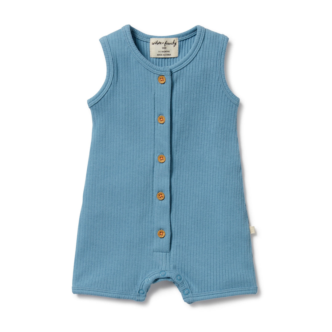 Wilson and Frenchy Sky Blue Organic Rib Growsuit