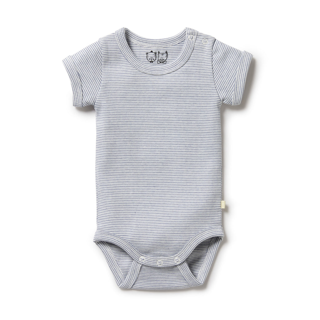Organic Stripe Rib Bodysuit - Rain Drop