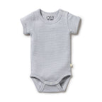 Organic Stripe Rib Bodysuit - Rain Drop