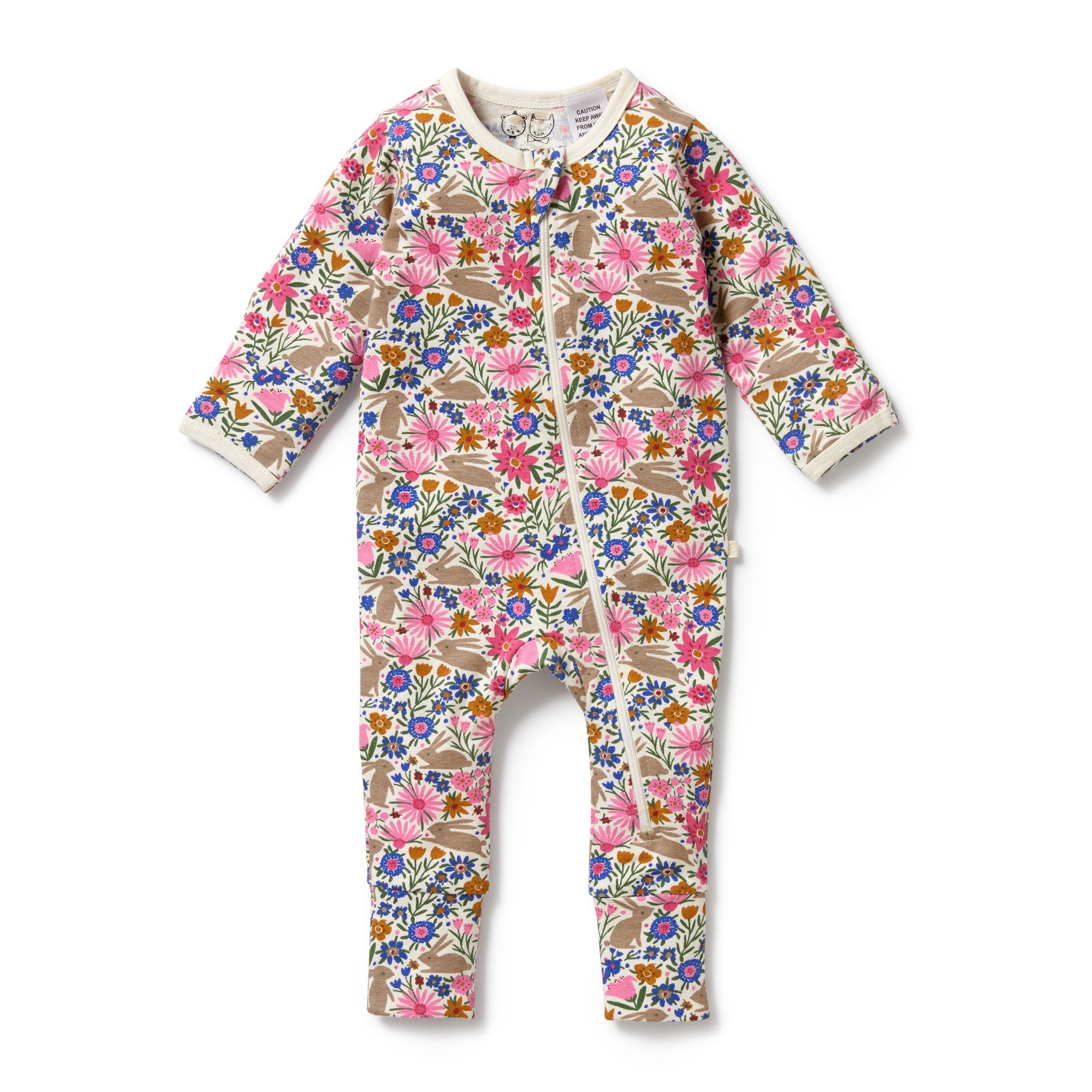 Organic Zipsuit With Feet - Bunny Hop