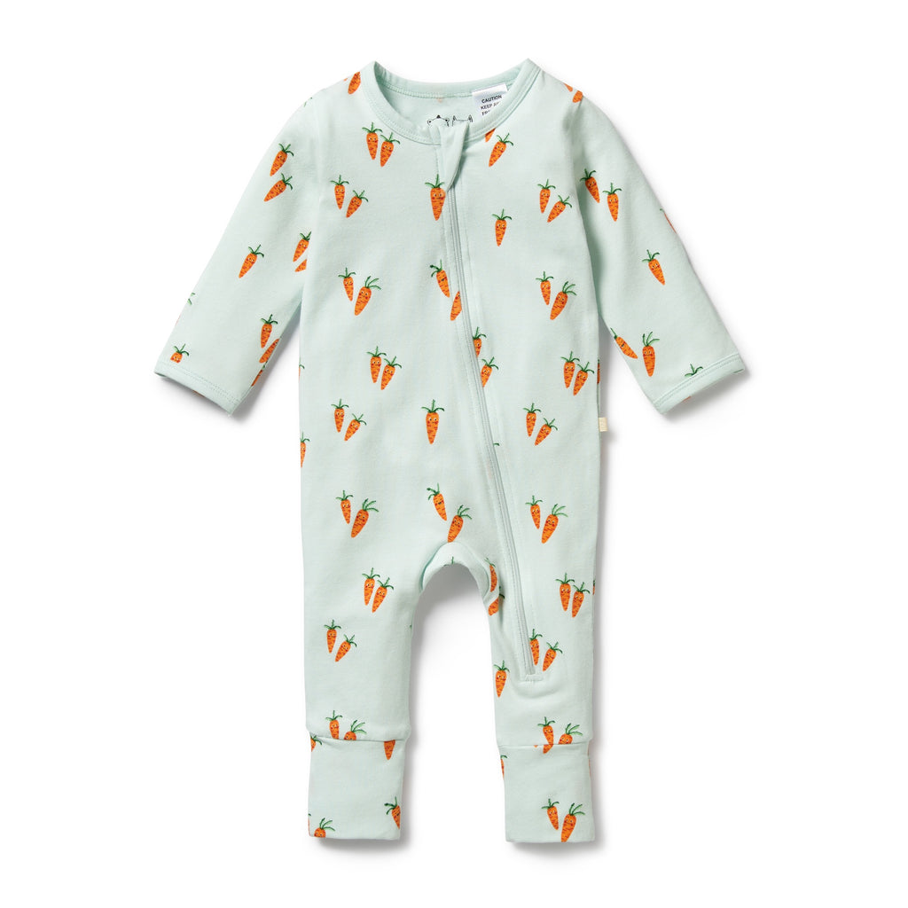 Organic Zipsuit With Feet - Cute Carrots