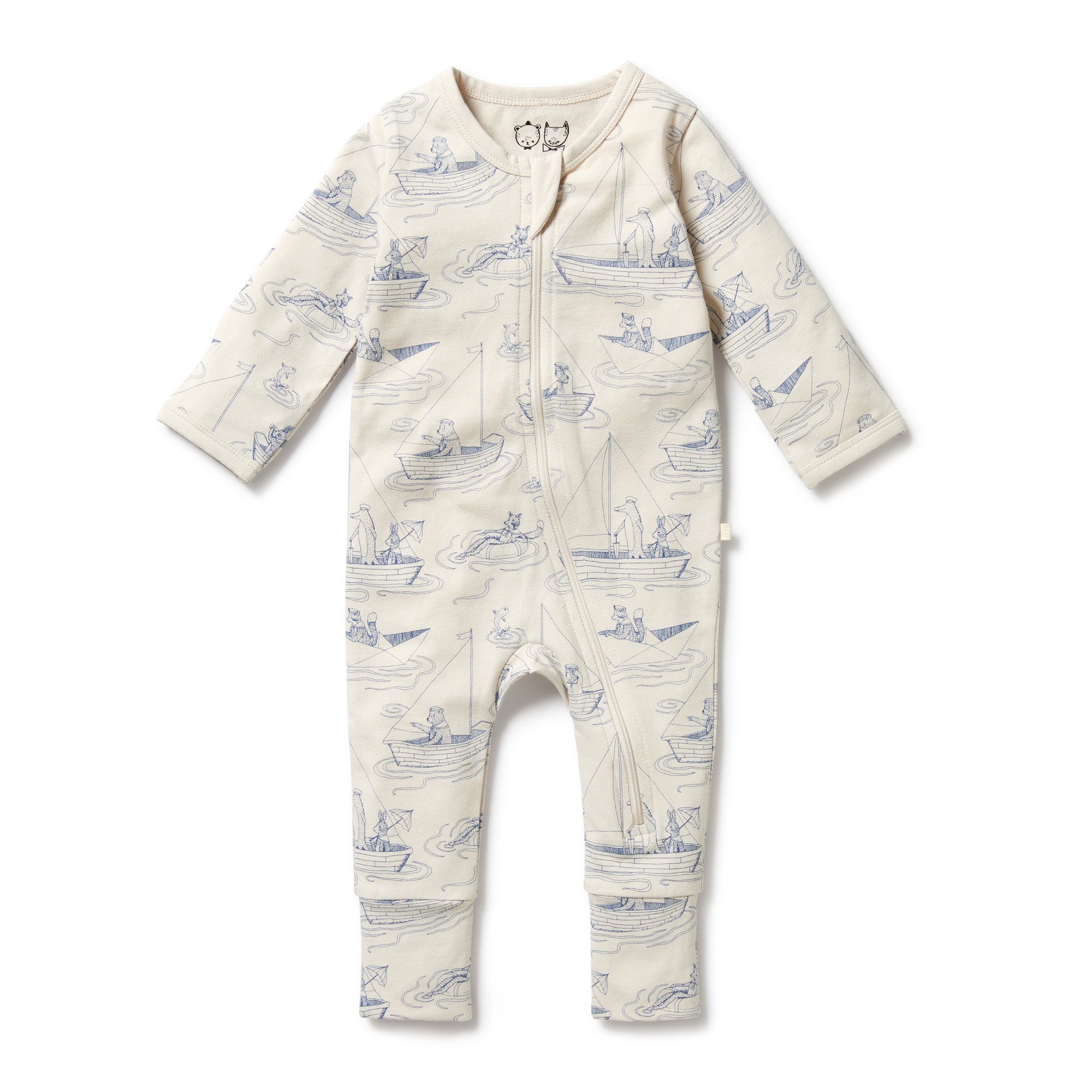 Organic Zipsuit with Feet - Sail Away