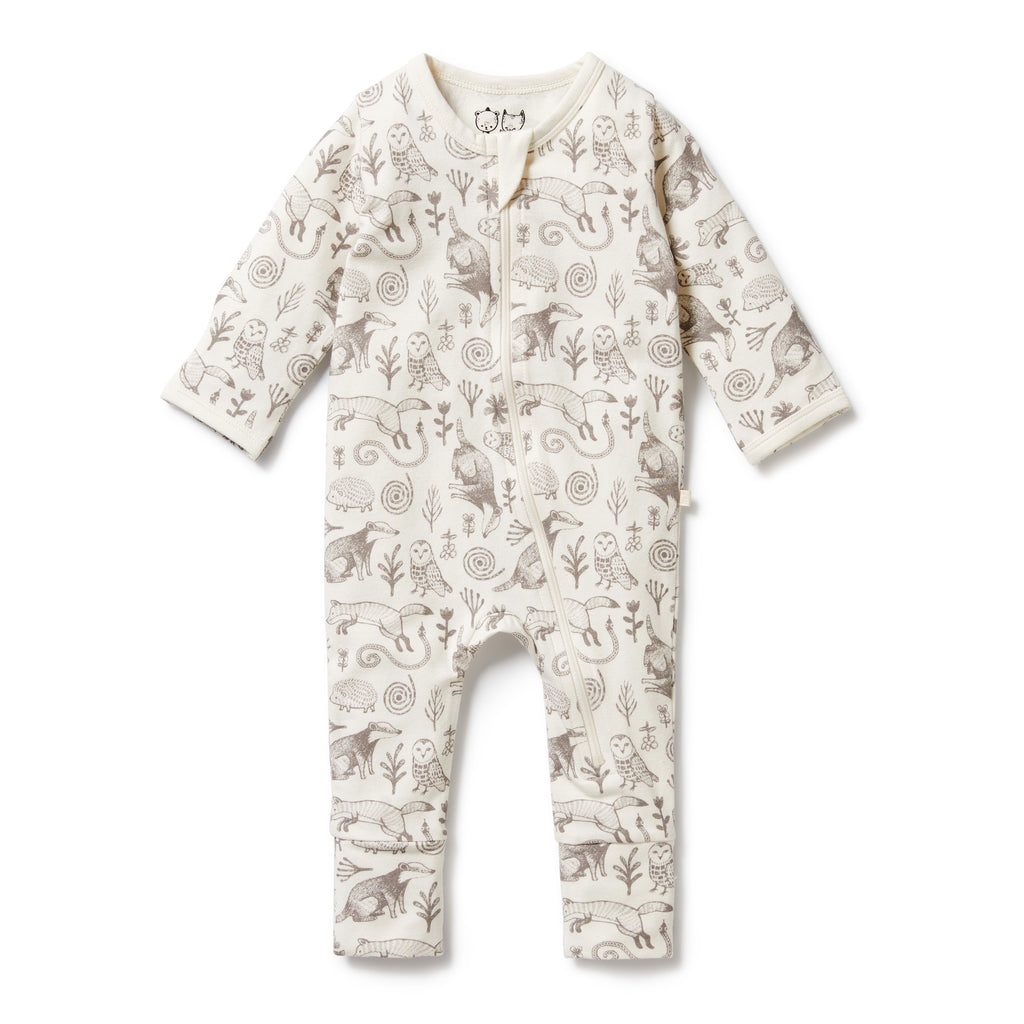 Organic Zipsuit with Feet - Tribal Woods