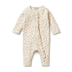 Organic Waffle Ruffle Zipsuit - Winter Bloom