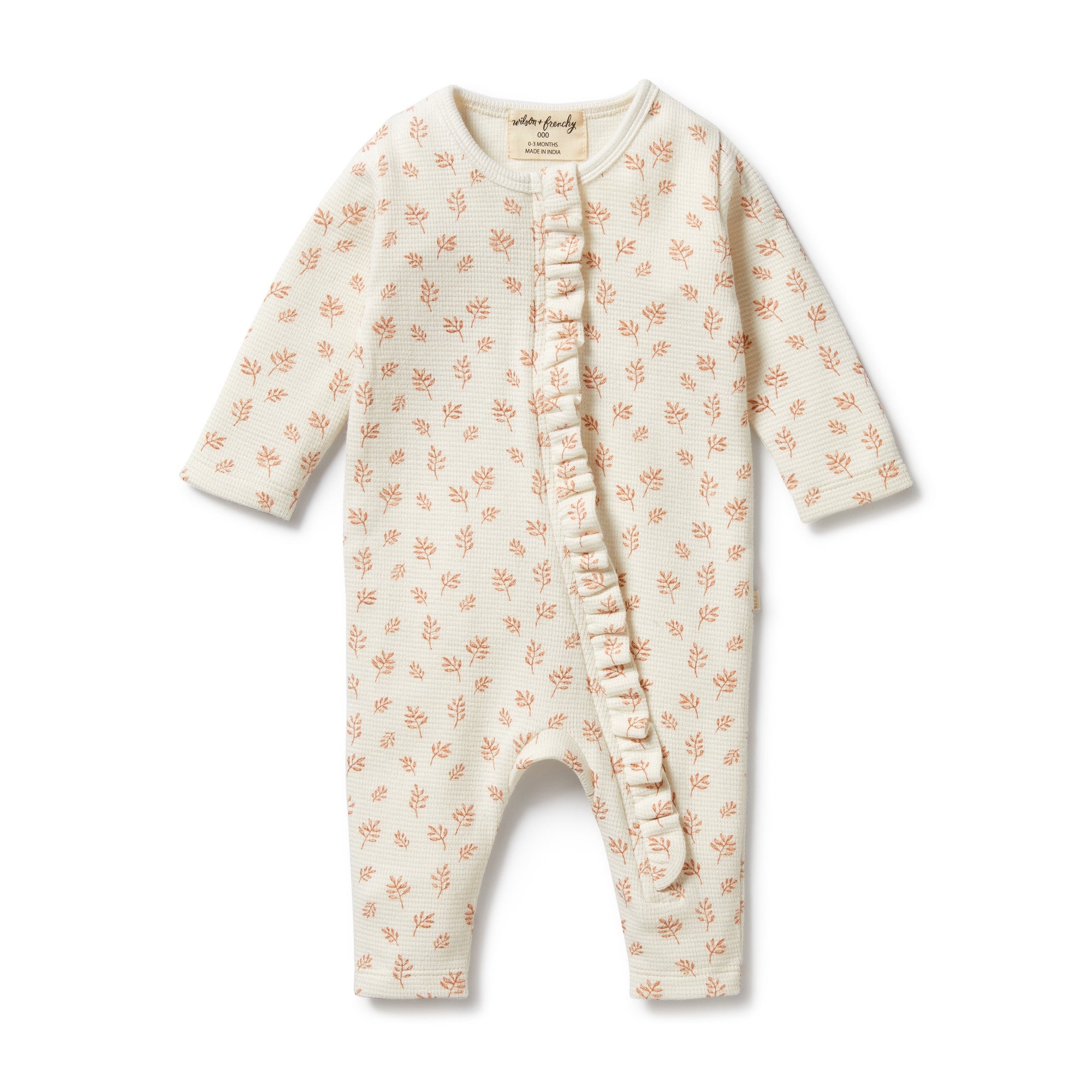 Organic Waffle Ruffle Zipsuit - Winter Bloom