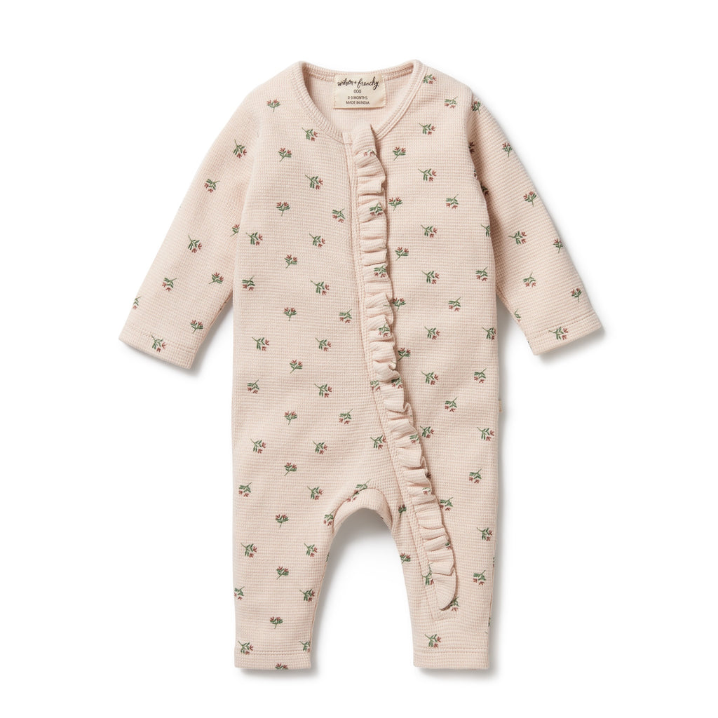 Organic Waffle Ruffle Zipsuit - Emily Floral