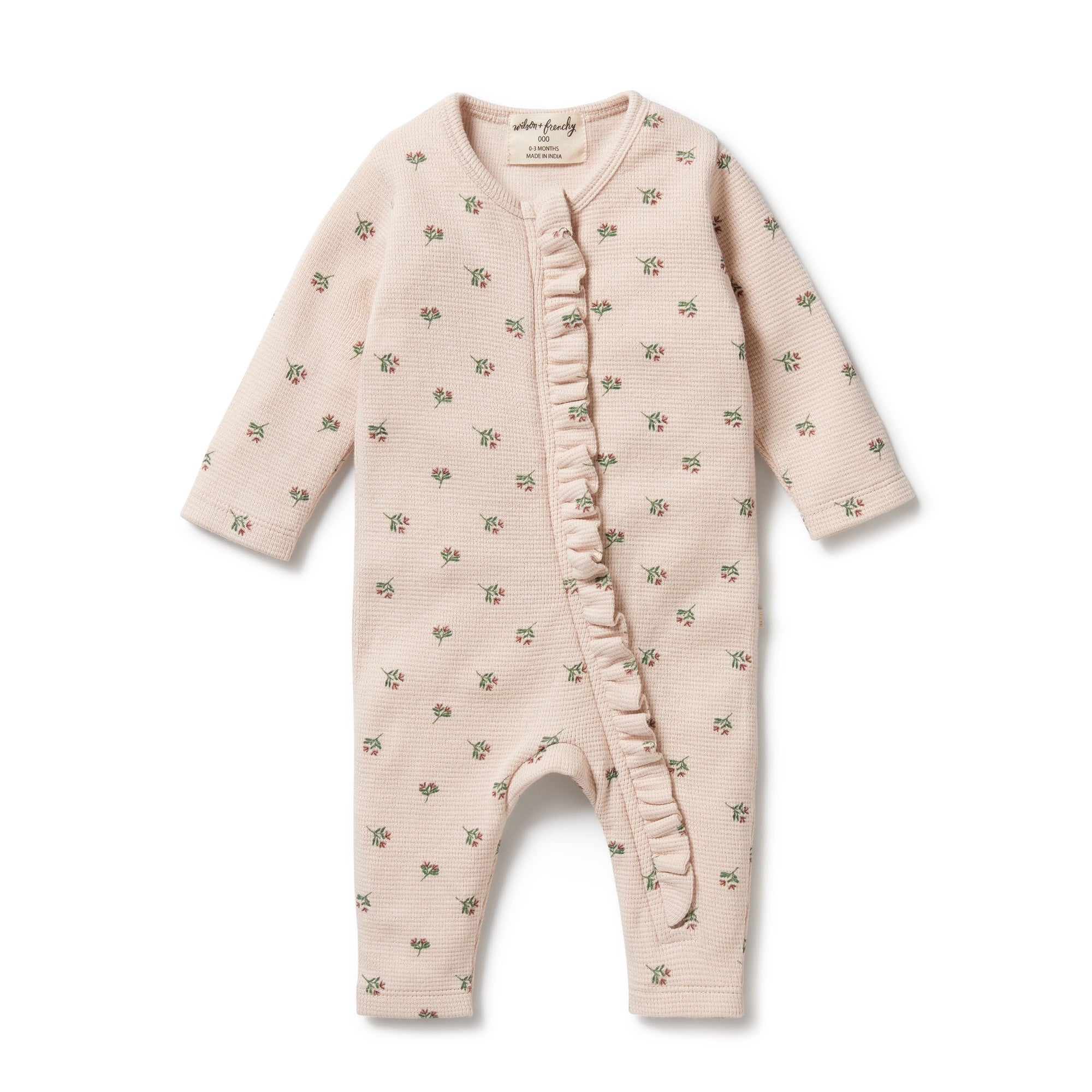 Organic Waffle Ruffle Zipsuit - Emily Floral