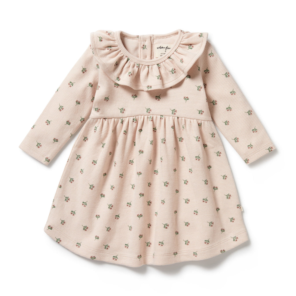 Organic Waffle Ruffle Dress - Emily Floral