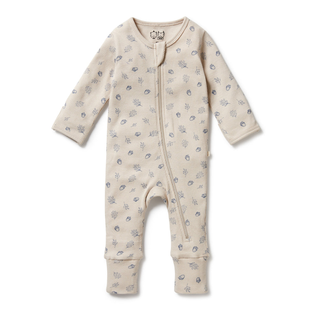 Organic Zipsuit with Feet - Falling Oak
