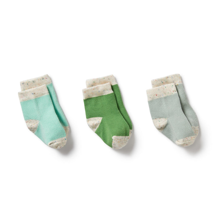 Wilson and Frenchy Organic 3 Pack Baby Socks - Mint Green, Cactus, Smoke Blue