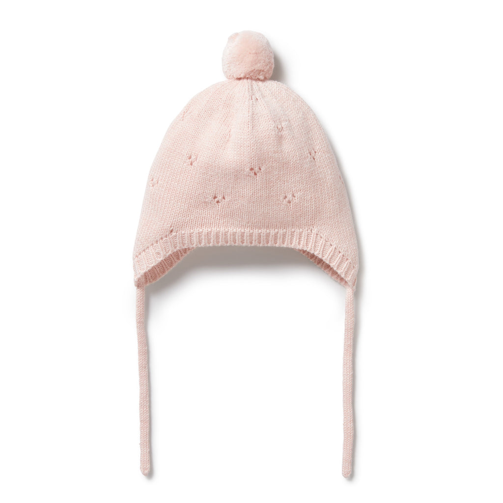 Knitted Pointelle Bonnet - Pink