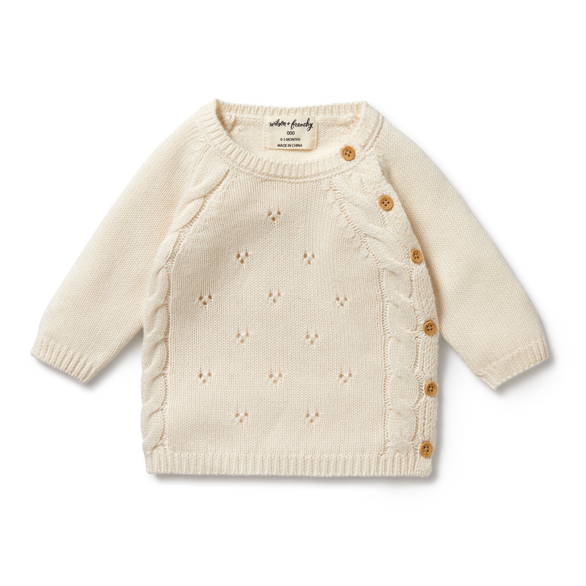 Knitted Pointelle Kimono Cardigan - Ecru