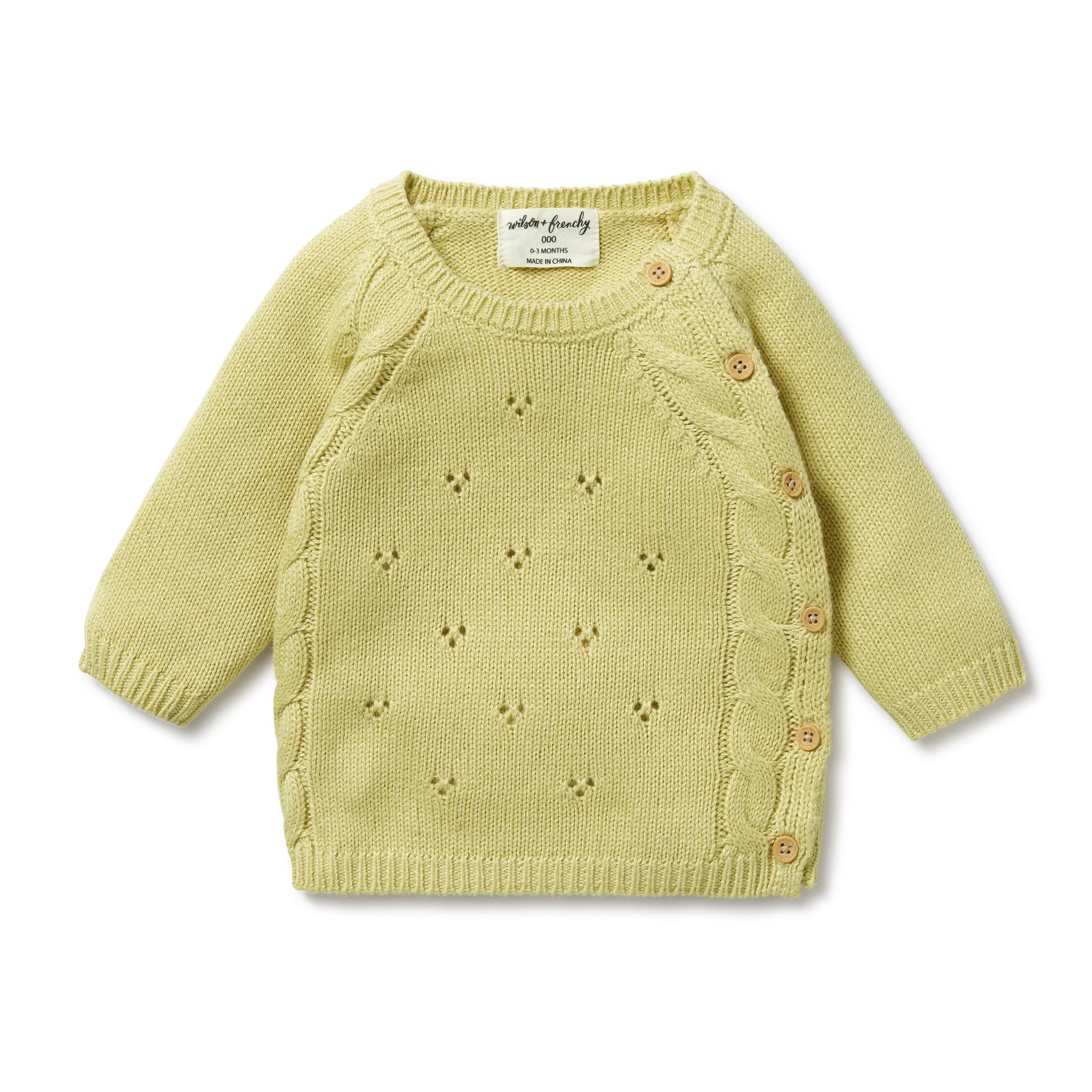Knitted Pointelle Kimono Cardigan - Endive
