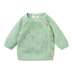 Knitted Pointelle Kimono Cardigan - Mint Green