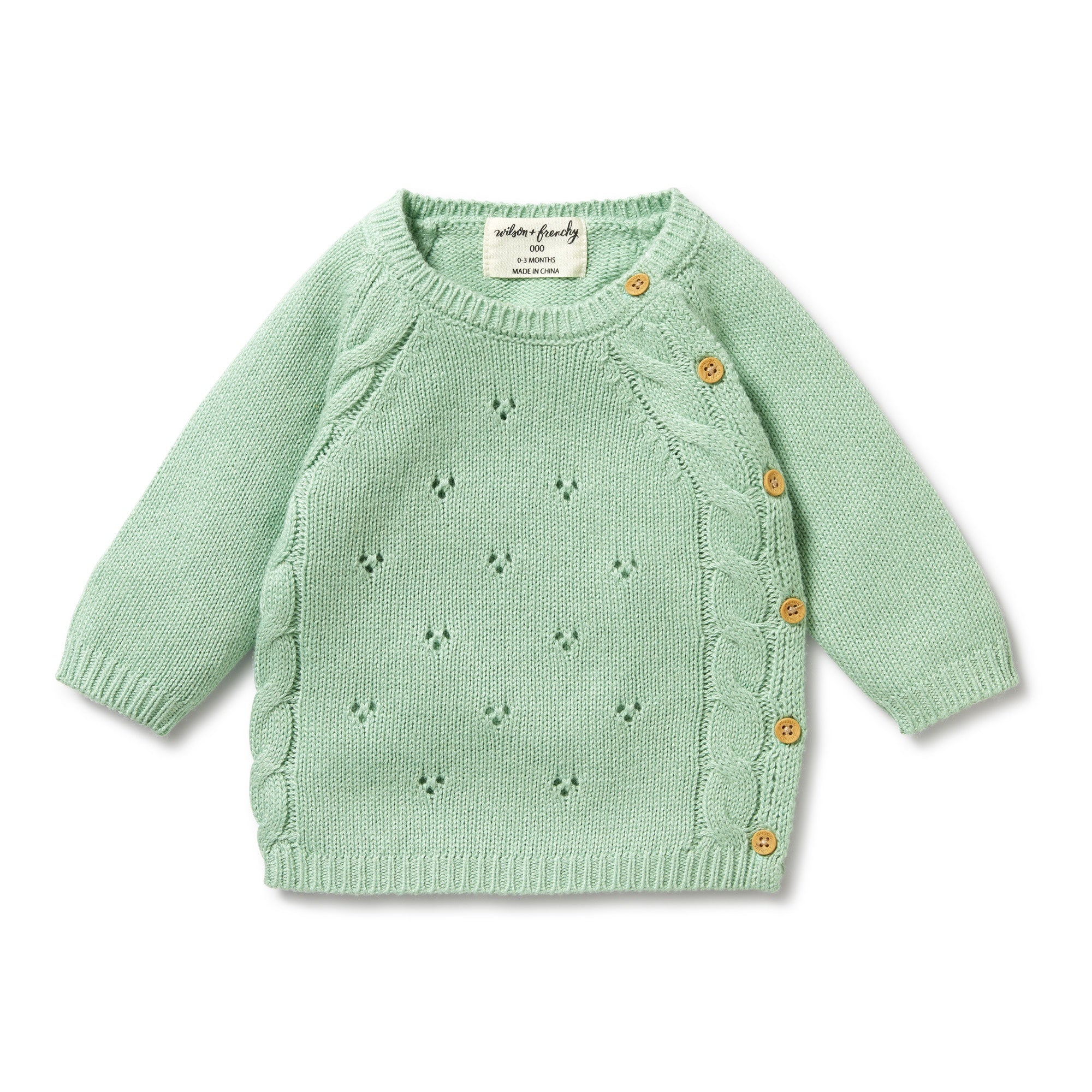 Knitted Pointelle Kimono Cardigan - Mint Green