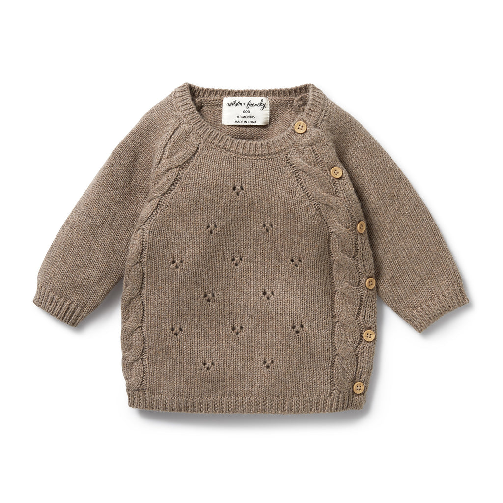 Knitted Pointelle Kimono Cardigan - Walnut