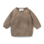 Knitted Pointelle Kimono Cardigan - Walnut